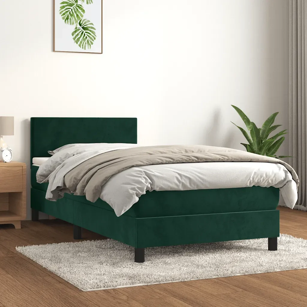 Letto singolo | Letto per adulti | Giroletto a Molle con Materasso Verde Scuro 100x200 cm Velluto - Image 2
