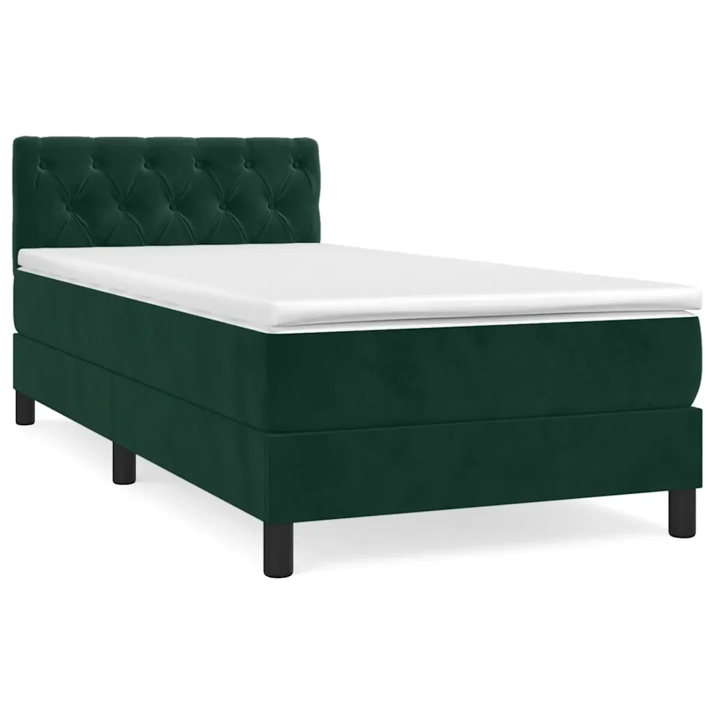 Letto singolo | Letto per adulti | Giroletto a Molle con Materasso Verde Scuro 80x200 cm Velluto