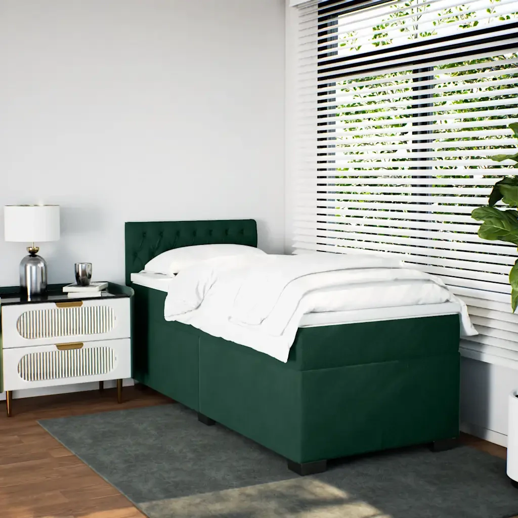 Letto singolo | Letto per adulti | Giroletto a Molle con Materasso Verde Scuro 80x200 cm Velluto - Image 5