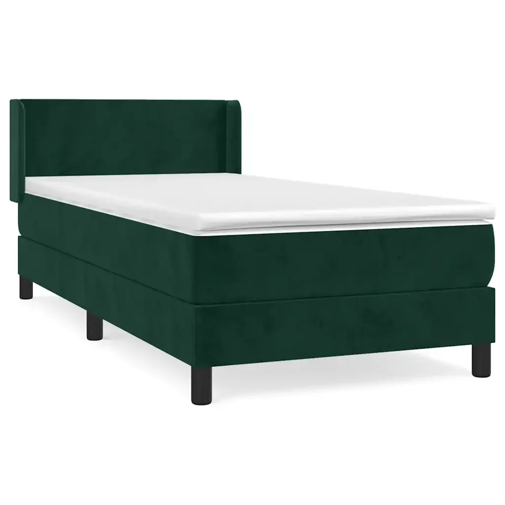 Letto singolo | Letto per adulti | Giroletto a Molle con Materasso Verde Scuro 80x200 cm Velluto