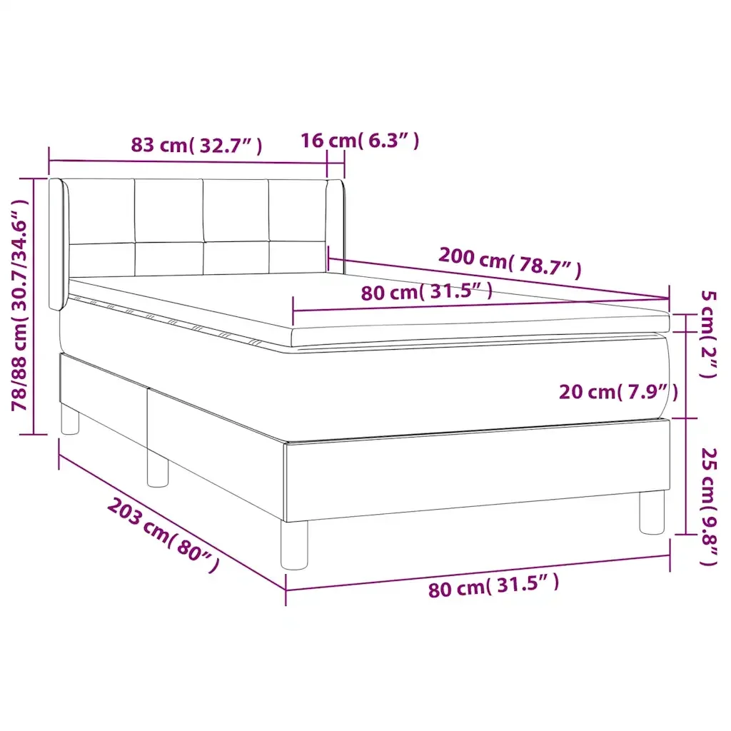 Letto singolo | Letto per adulti | Giroletto a Molle con Materasso Verde Scuro 80x200 cm Velluto - Image 8