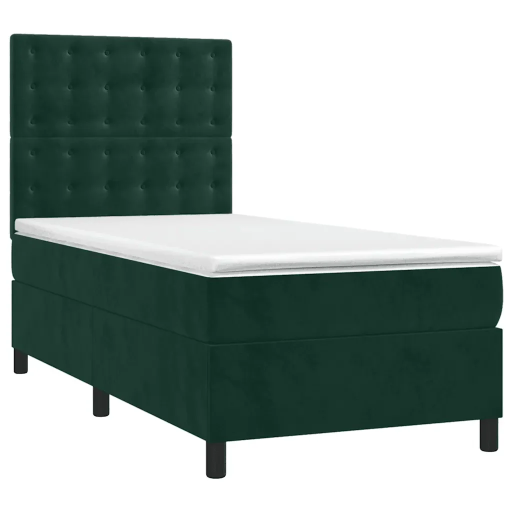 Letto singolo | Letto per adulti | Giroletto a Molle con Materasso Verde Scuro 80x200 cm Velluto - Image 3