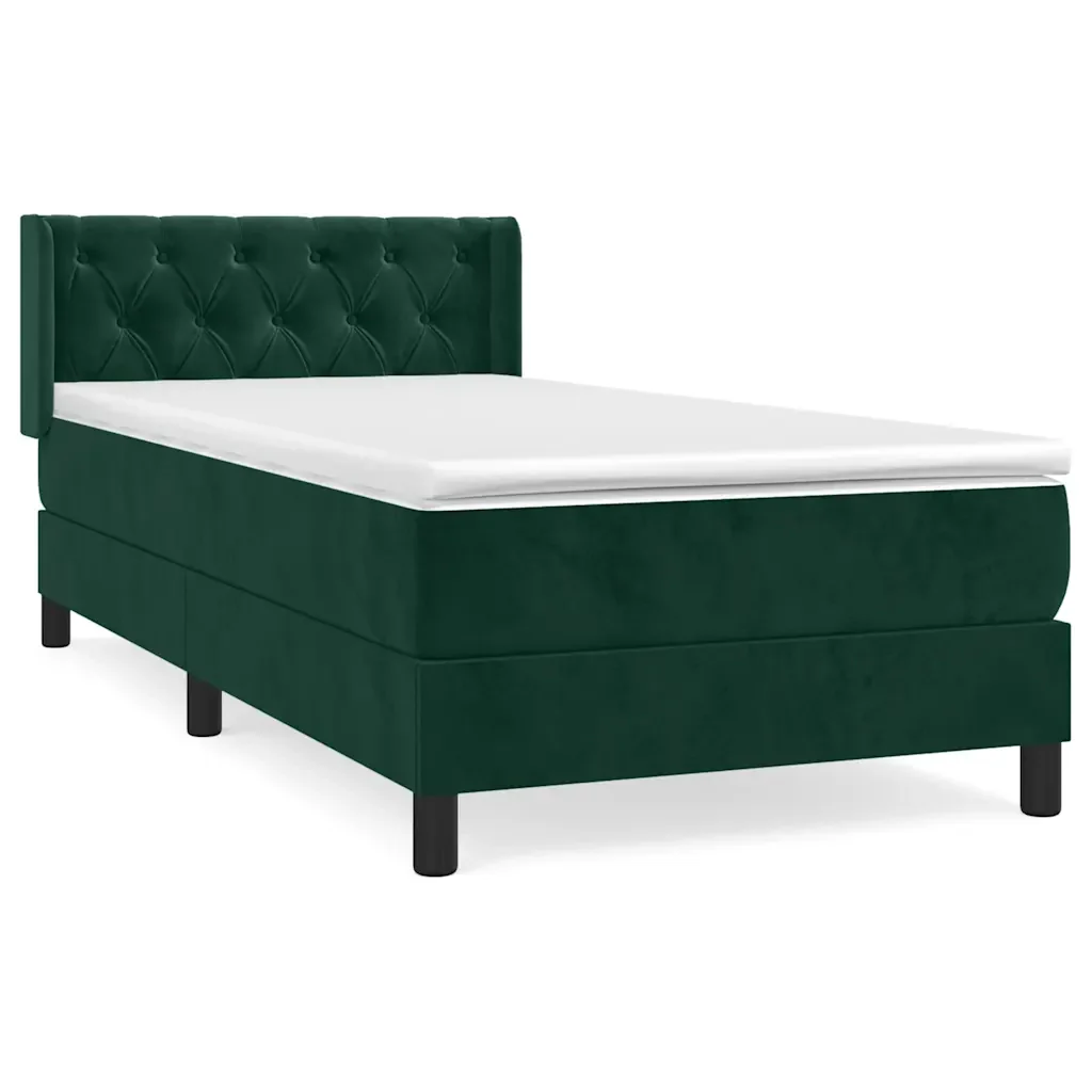 Letto singolo | Letto per adulti | Giroletto a Molle con Materasso Verde Scuro 80x200 cm Velluto