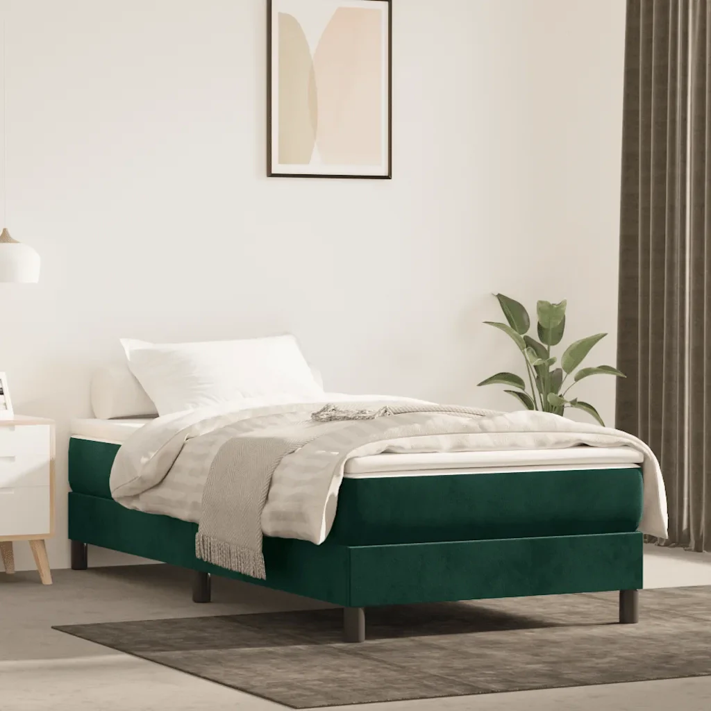 Letto singolo | Letto per adulti | Giroletto a Molle con Materasso Verde Scuro 80x200 cm Velluto - Image 2