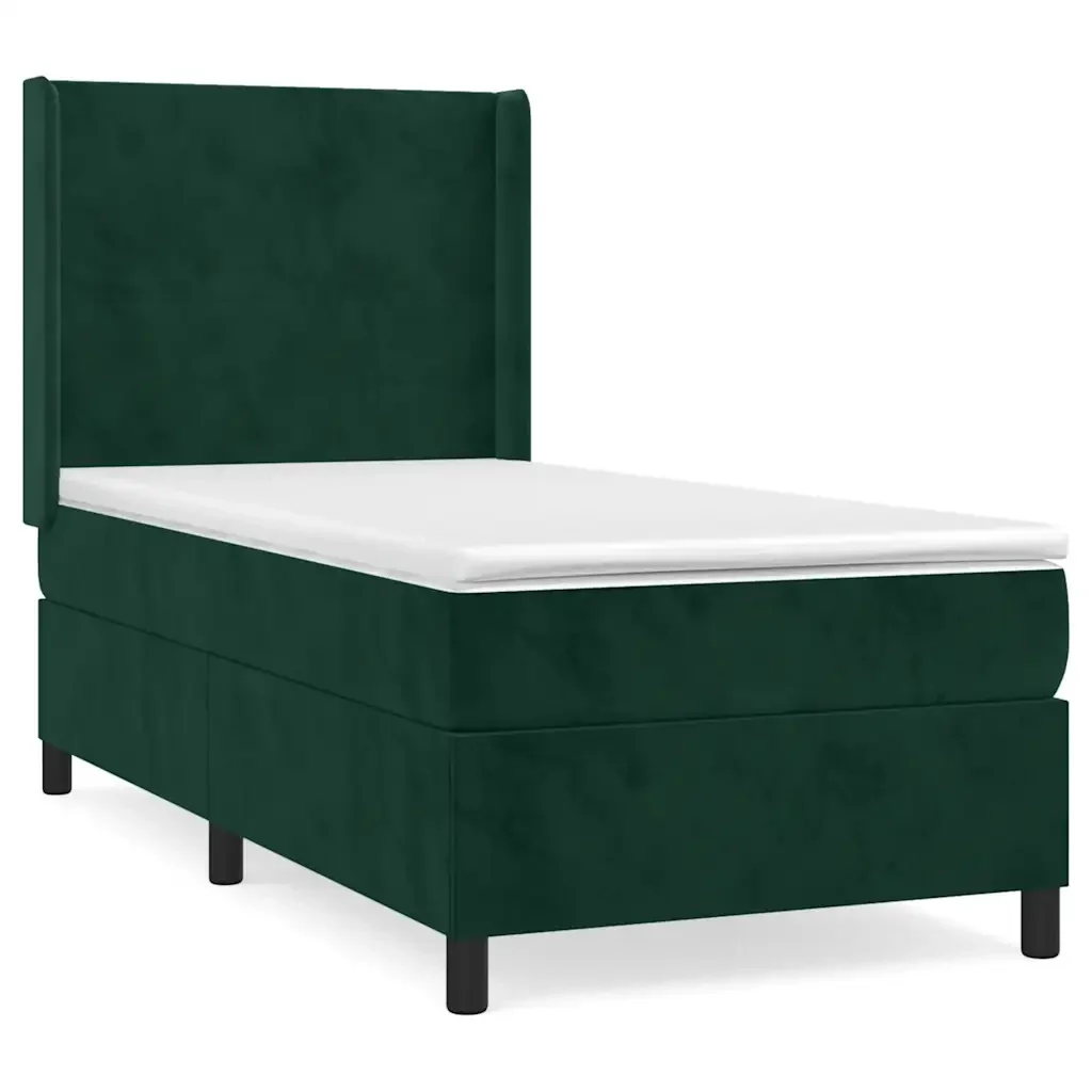 Letto singolo | Letto per adulti | Giroletto a Molle con Materasso Verde Scuro 80x200 cm Velluto