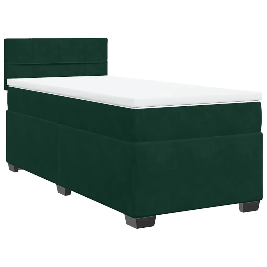 Letto singolo | Letto per adulti | Giroletto a Molle con Materasso Verde Scuro 80x200 cm Velluto