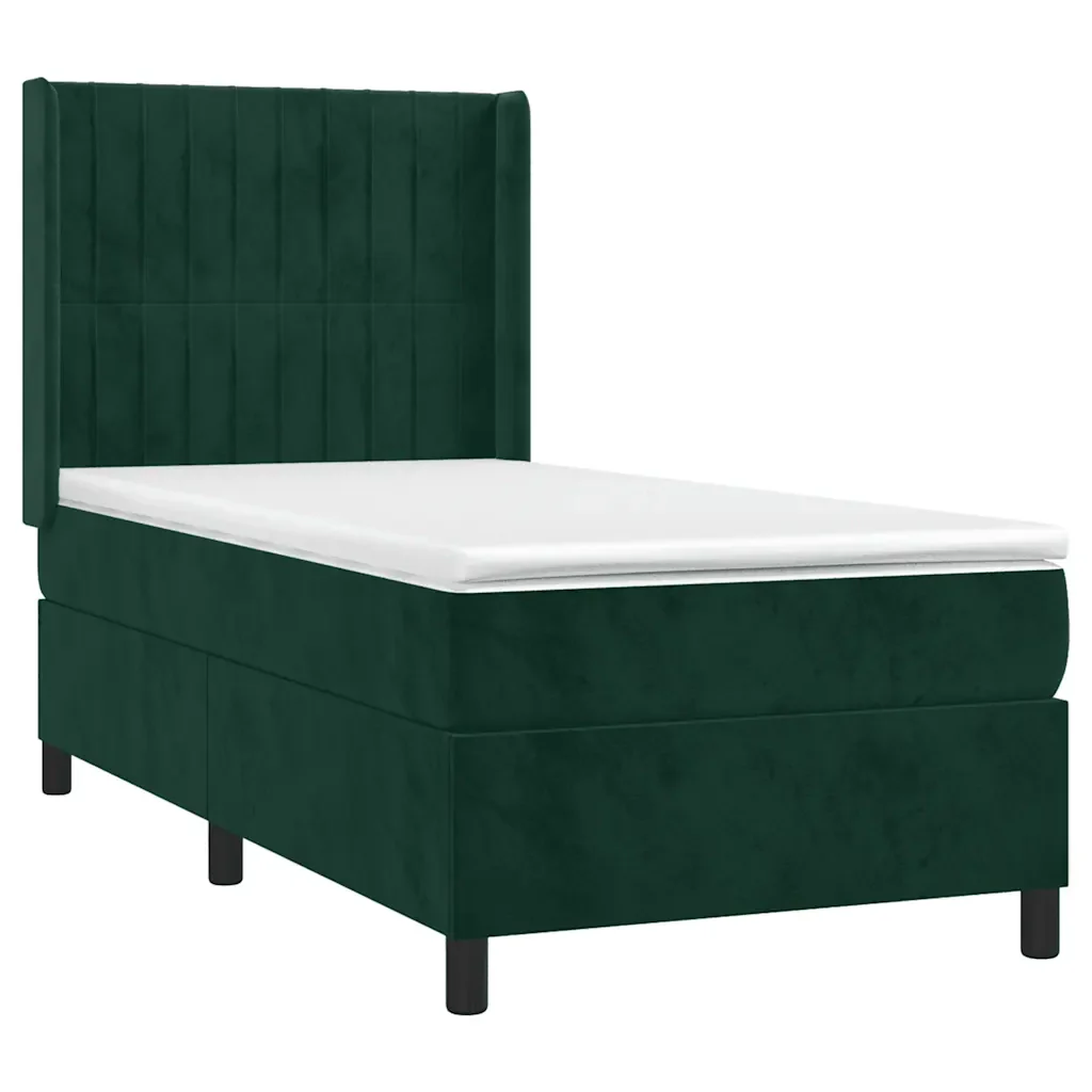 Letto singolo | Letto per adulti | Giroletto a Molle con Materasso Verde Scuro 80x200 cm Velluto - Image 3
