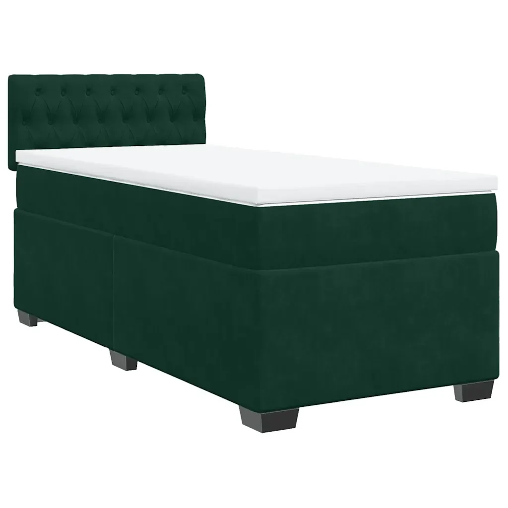 Letto singolo | Letto per adulti | Giroletto a Molle con Materasso Verde Scuro 80x200 cm Velluto