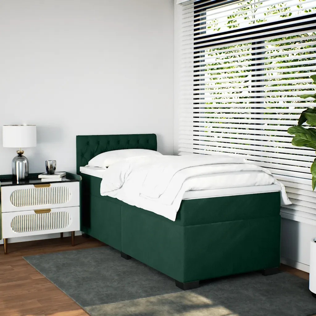 Letto singolo | Letto per adulti | Giroletto a Molle con Materasso Verde Scuro 80x200 cm Velluto - Image 4
