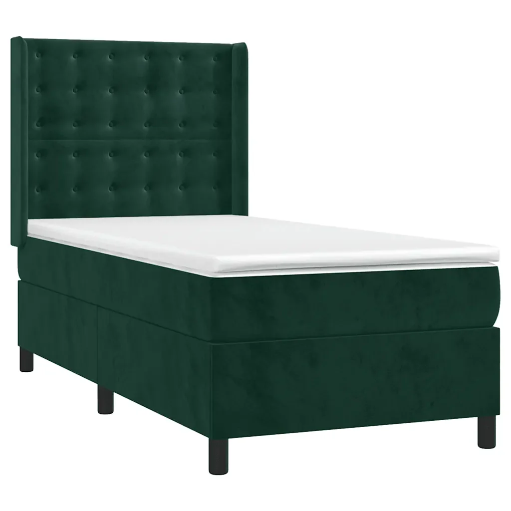 Letto singolo | Letto per adulti | Giroletto a Molle con Materasso Verde Scuro 80x200 cm Velluto - Image 4