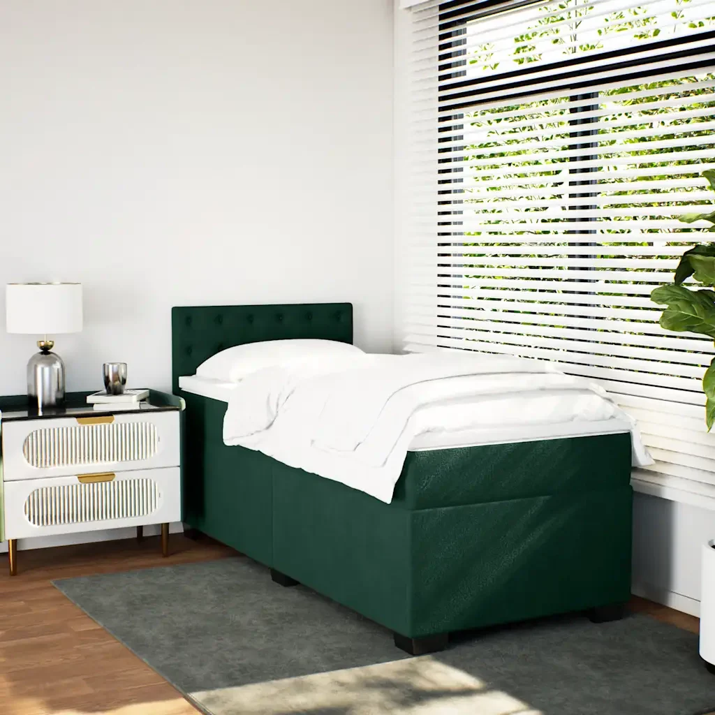 Letto singolo | Letto per adulti | Giroletto a Molle con Materasso Verde Scuro 80x200 cm Velluto - Image 3