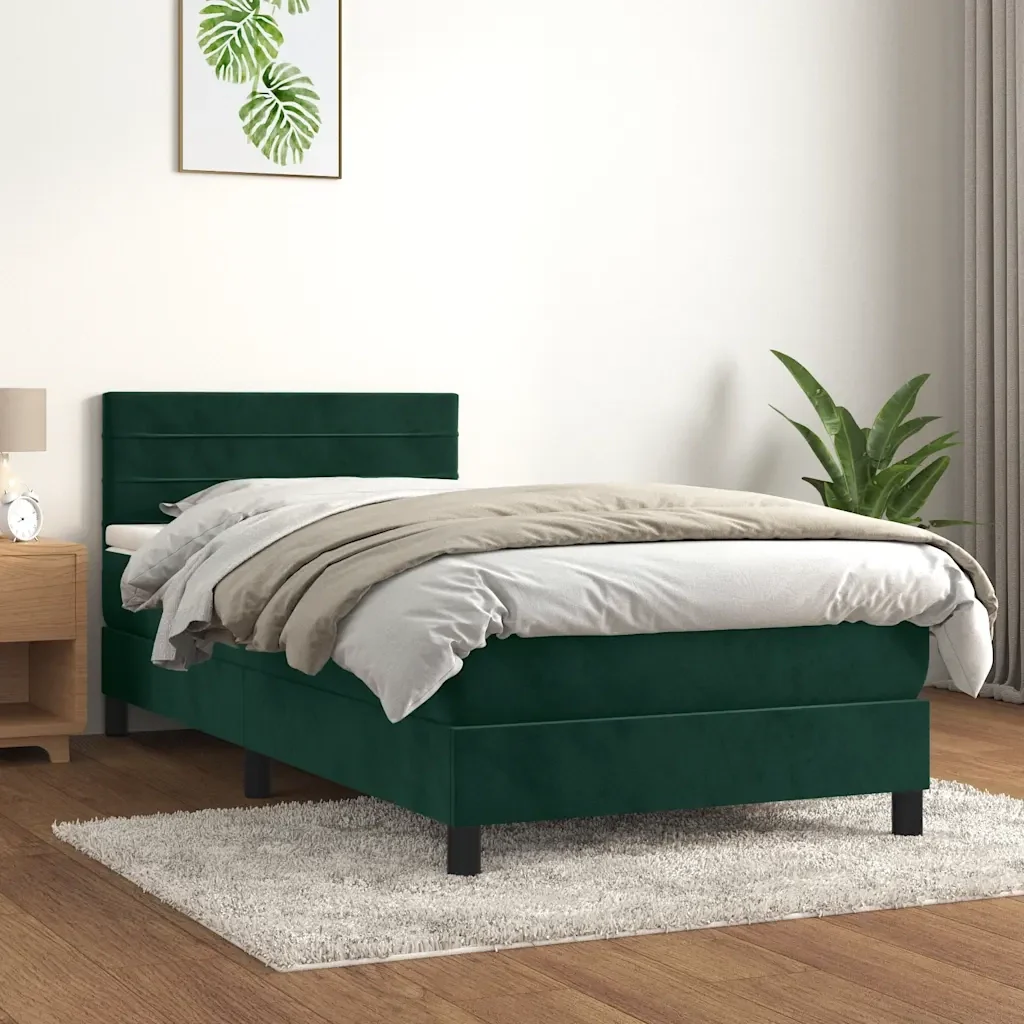 Letto singolo | Letto per adulti | Giroletto a Molle con Materasso Verde Scuro 80x200 cm Velluto - Image 2