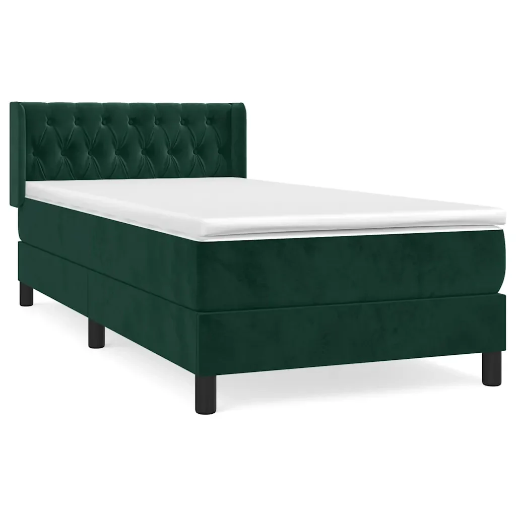 Letto singolo | Letto per adulti | Giroletto a Molle con Materasso Verde Scuro 90x190 cm Velluto