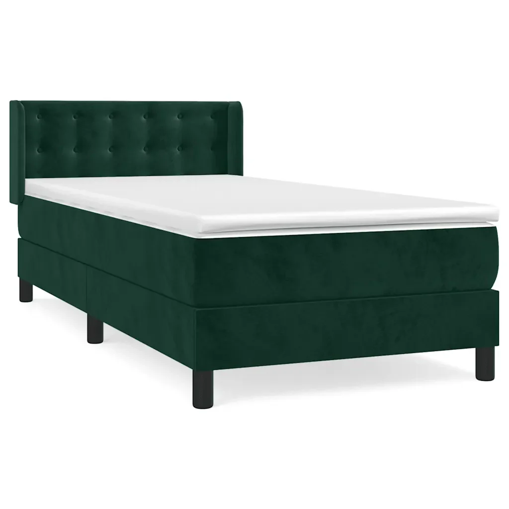 Letto singolo | Letto per adulti | Giroletto a Molle con Materasso Verde Scuro 90x190 cm Velluto