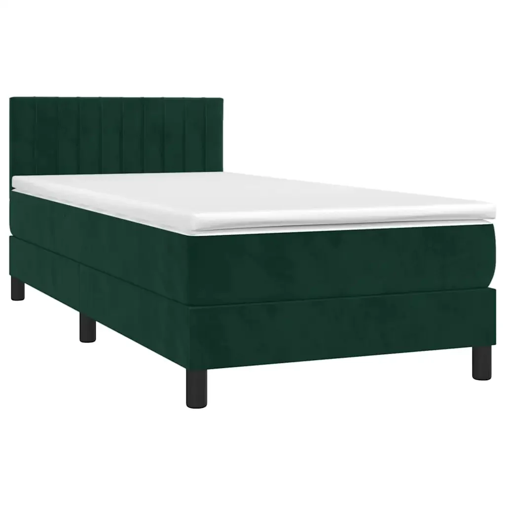 Letto singolo | Letto per adulti | Giroletto a Molle con Materasso Verde Scuro 90x190 cm Velluto - Image 3