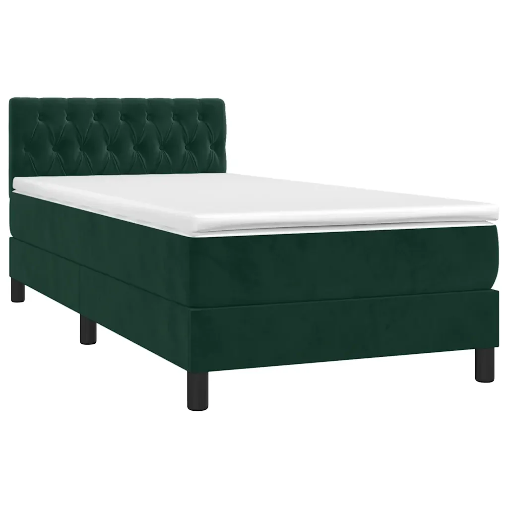 Letto singolo | Letto per adulti | Giroletto a Molle con Materasso Verde Scuro 90x190 cm Velluto - Image 3