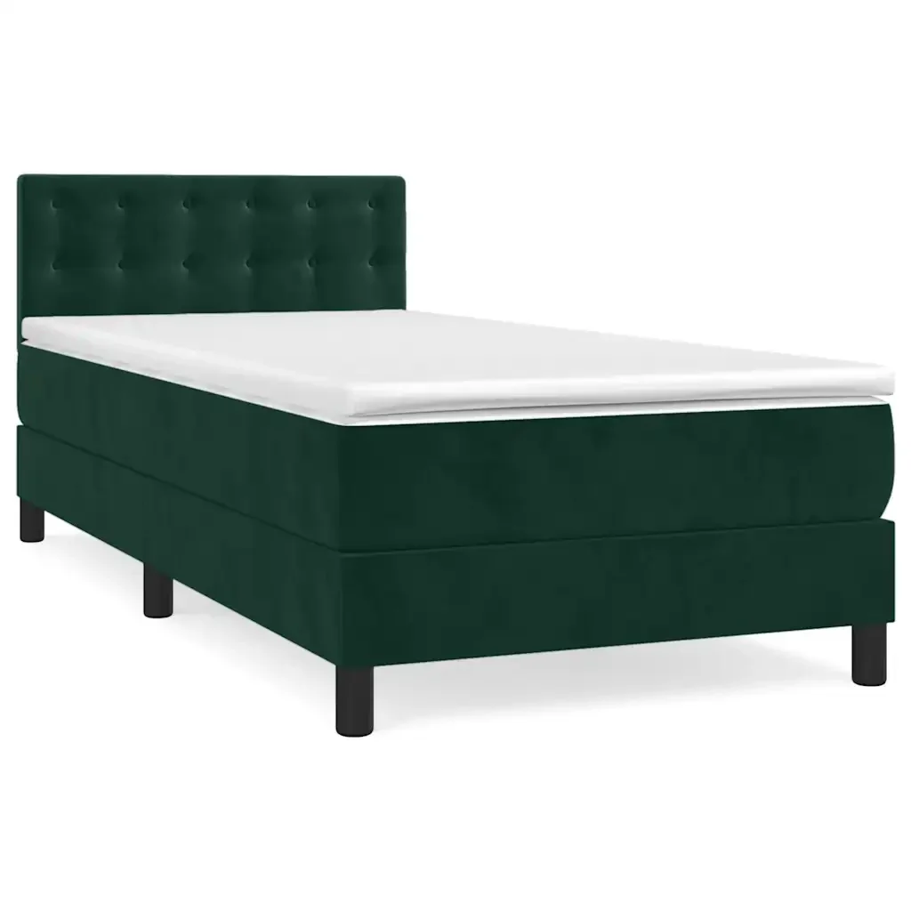 Letto singolo | Letto per adulti | Giroletto a Molle con Materasso Verde Scuro 90x190 cm Velluto
