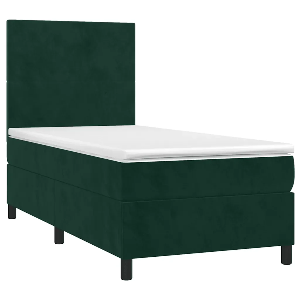 Letto singolo | Letto per adulti | Giroletto a Molle con Materasso Verde Scuro 90x190 cm Velluto - Image 3