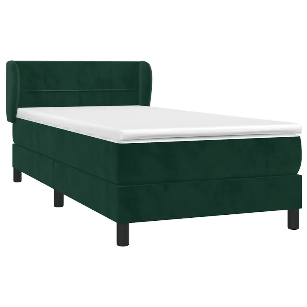 Letto singolo | Letto per adulti | Giroletto a Molle con Materasso Verde Scuro 90x190 cm Velluto - Image 4