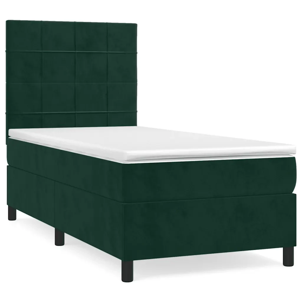 Letto singolo | Letto per adulti | Giroletto a Molle con Materasso Verde Scuro 90x190 cm Velluto