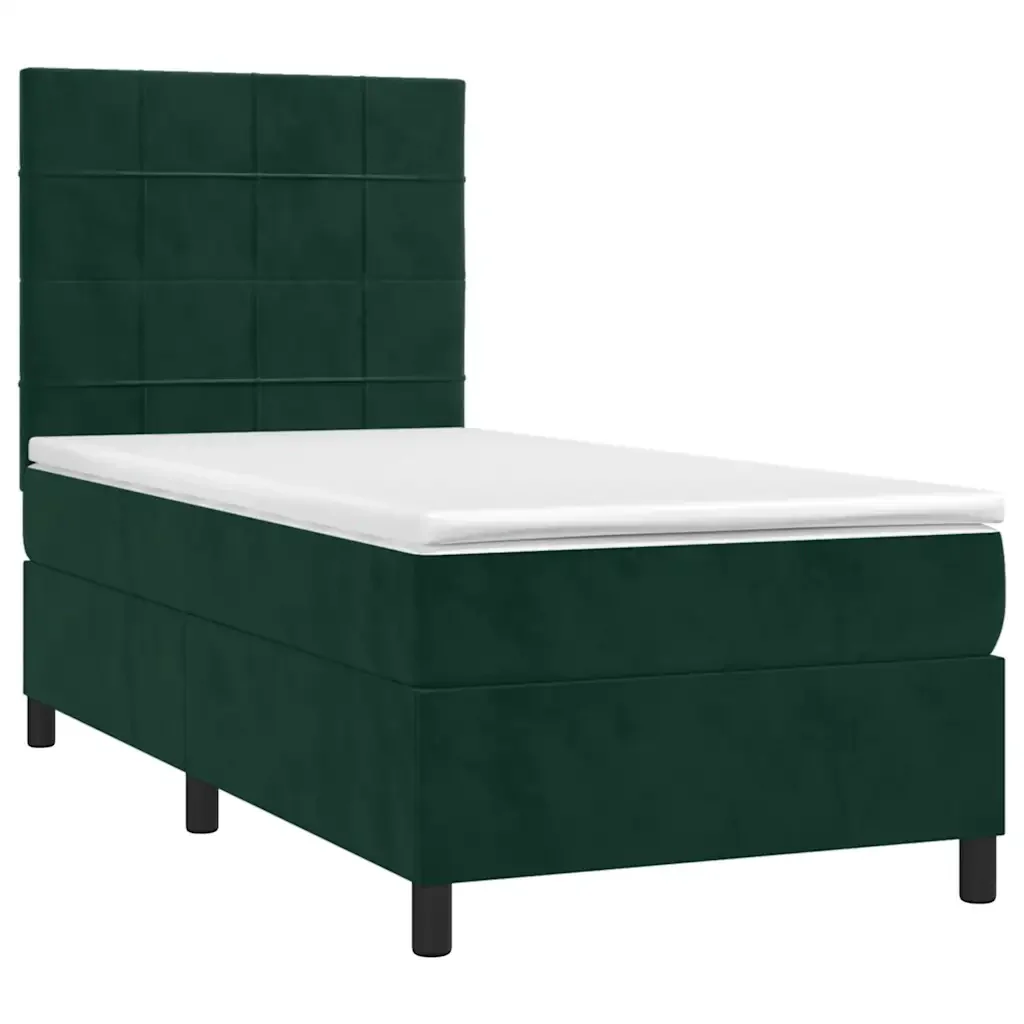 Letto singolo | Letto per adulti | Giroletto a Molle con Materasso Verde Scuro 90x190 cm Velluto - Image 3