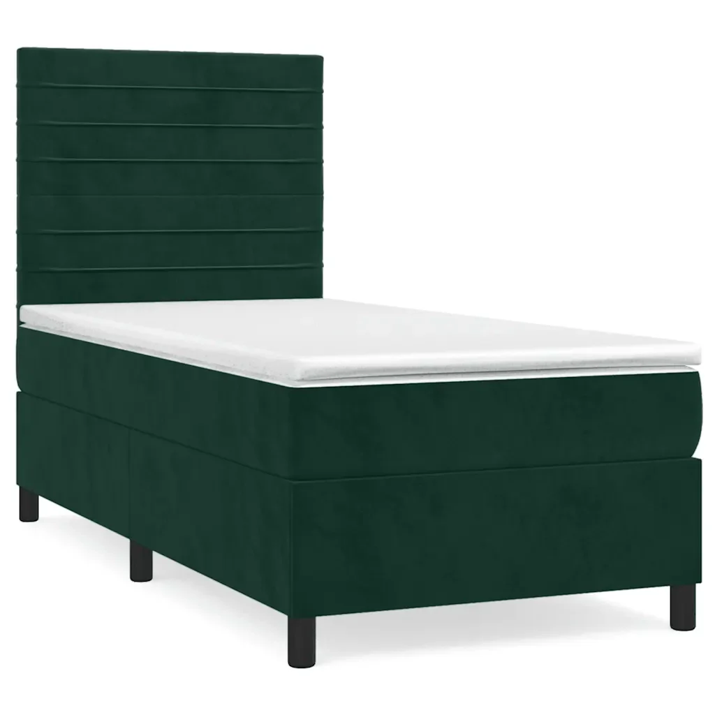 Letto singolo | Letto per adulti | Giroletto a Molle con Materasso Verde Scuro 90x190 cm Velluto