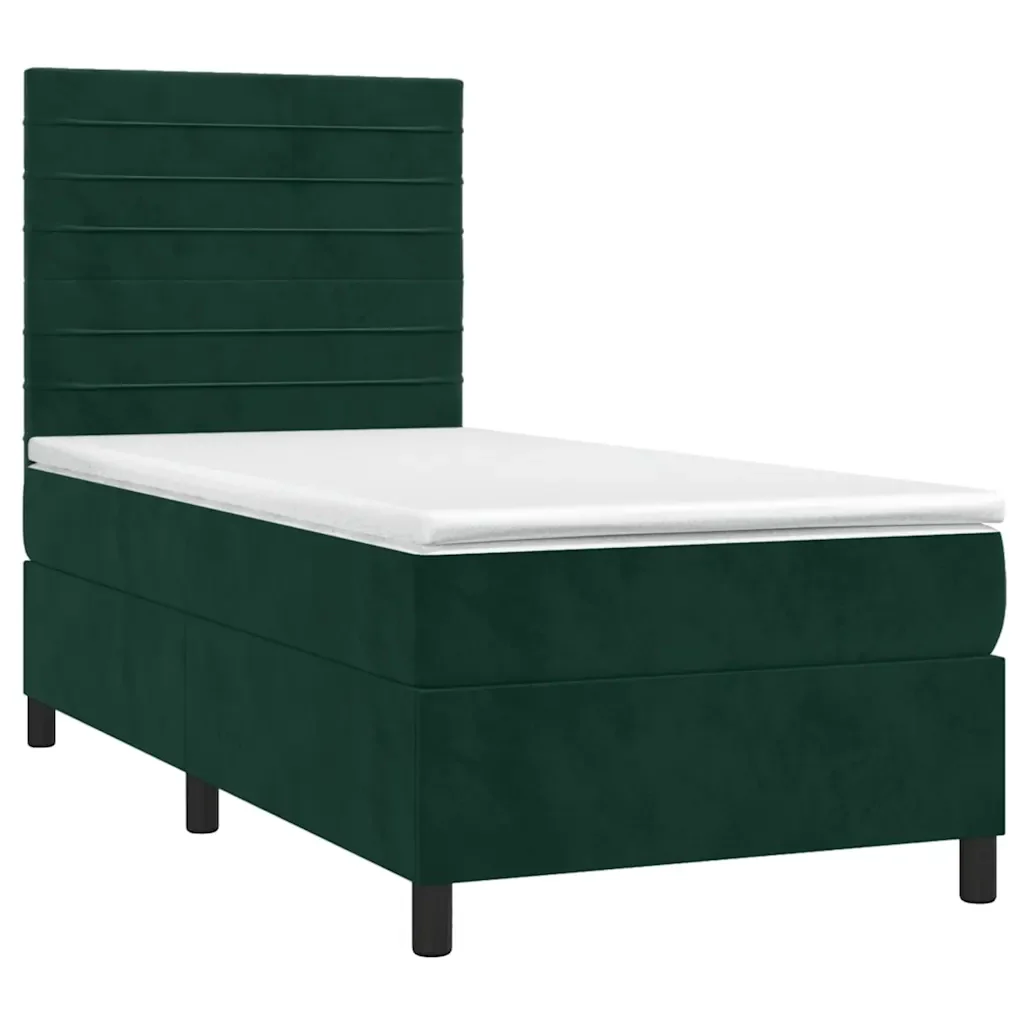 Letto singolo | Letto per adulti | Giroletto a Molle con Materasso Verde Scuro 90x190 cm Velluto - Image 3