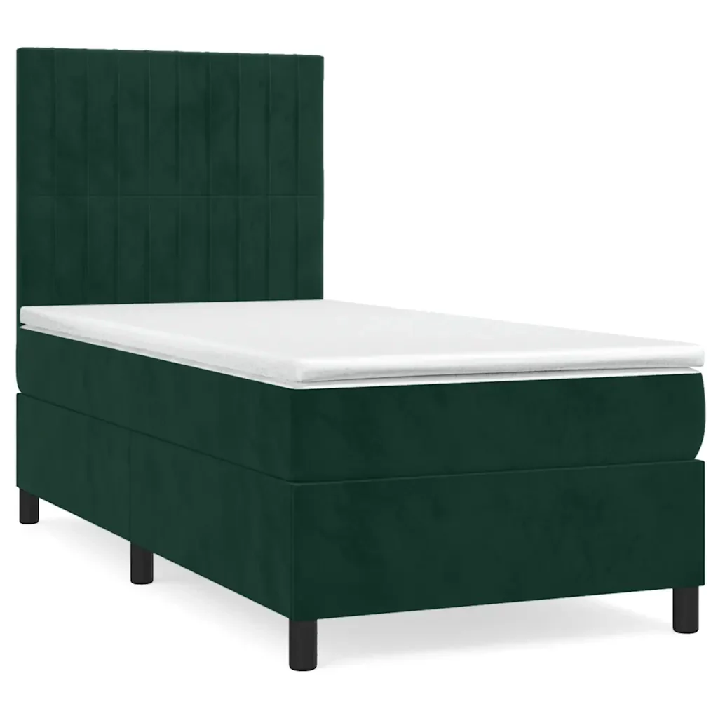 Letto singolo | Letto per adulti | Giroletto a Molle con Materasso Verde Scuro 90x190 cm Velluto