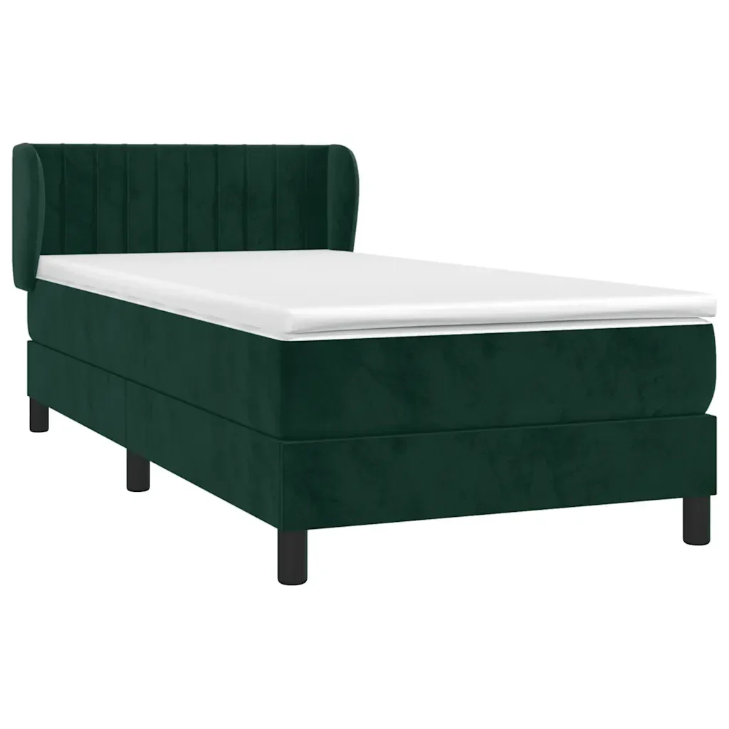 Letto singolo | Letto per adulti | Giroletto a Molle con Materasso Verde Scuro 90x190 cm Velluto - Image 4