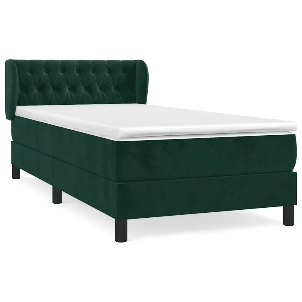 Letto singolo | Letto per adulti | Giroletto a Molle con Materasso Verde Scuro 90x190 cm Velluto