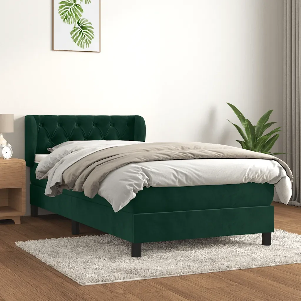 Letto singolo | Letto per adulti | Giroletto a Molle con Materasso Verde Scuro 90x190 cm Velluto - Image 2