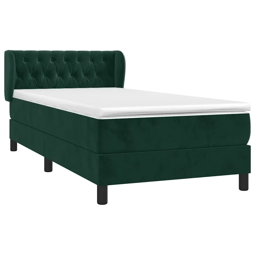 Letto singolo | Letto per adulti | Giroletto a Molle con Materasso Verde Scuro 90x190 cm Velluto - Image 4