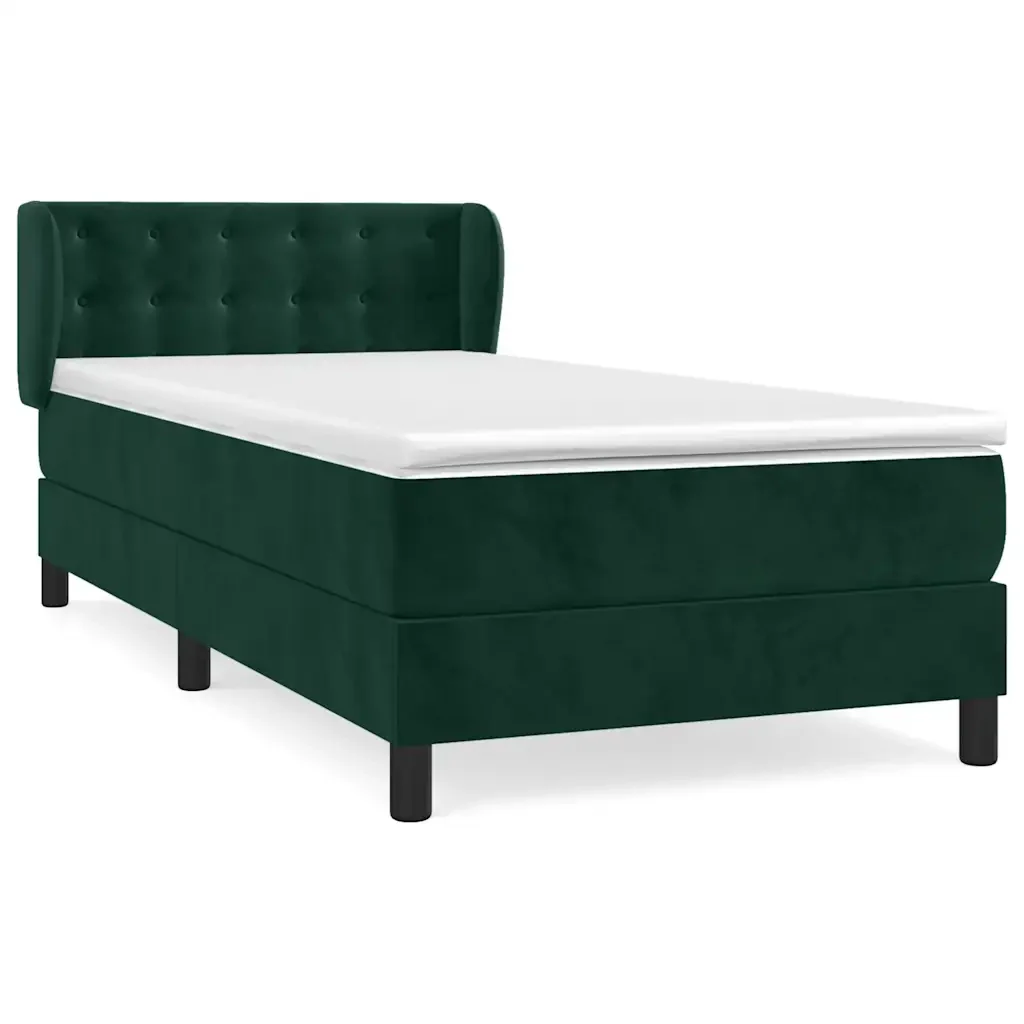 Letto singolo | Letto per adulti | Giroletto a Molle con Materasso Verde Scuro 90x190 cm Velluto