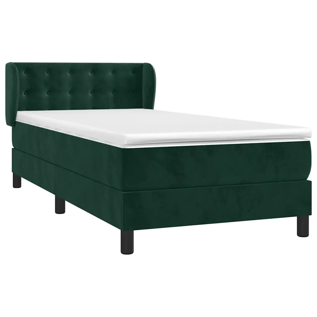 Letto singolo | Letto per adulti | Giroletto a Molle con Materasso Verde Scuro 90x190 cm Velluto - Image 4