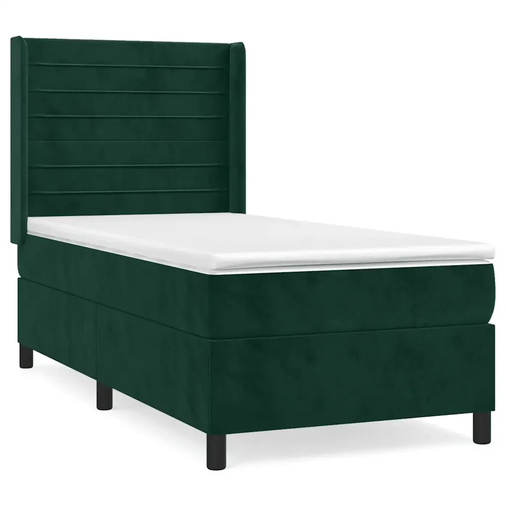 Letto singolo | Letto per adulti | Giroletto a Molle con Materasso Verde Scuro 90x200 cm Velluto