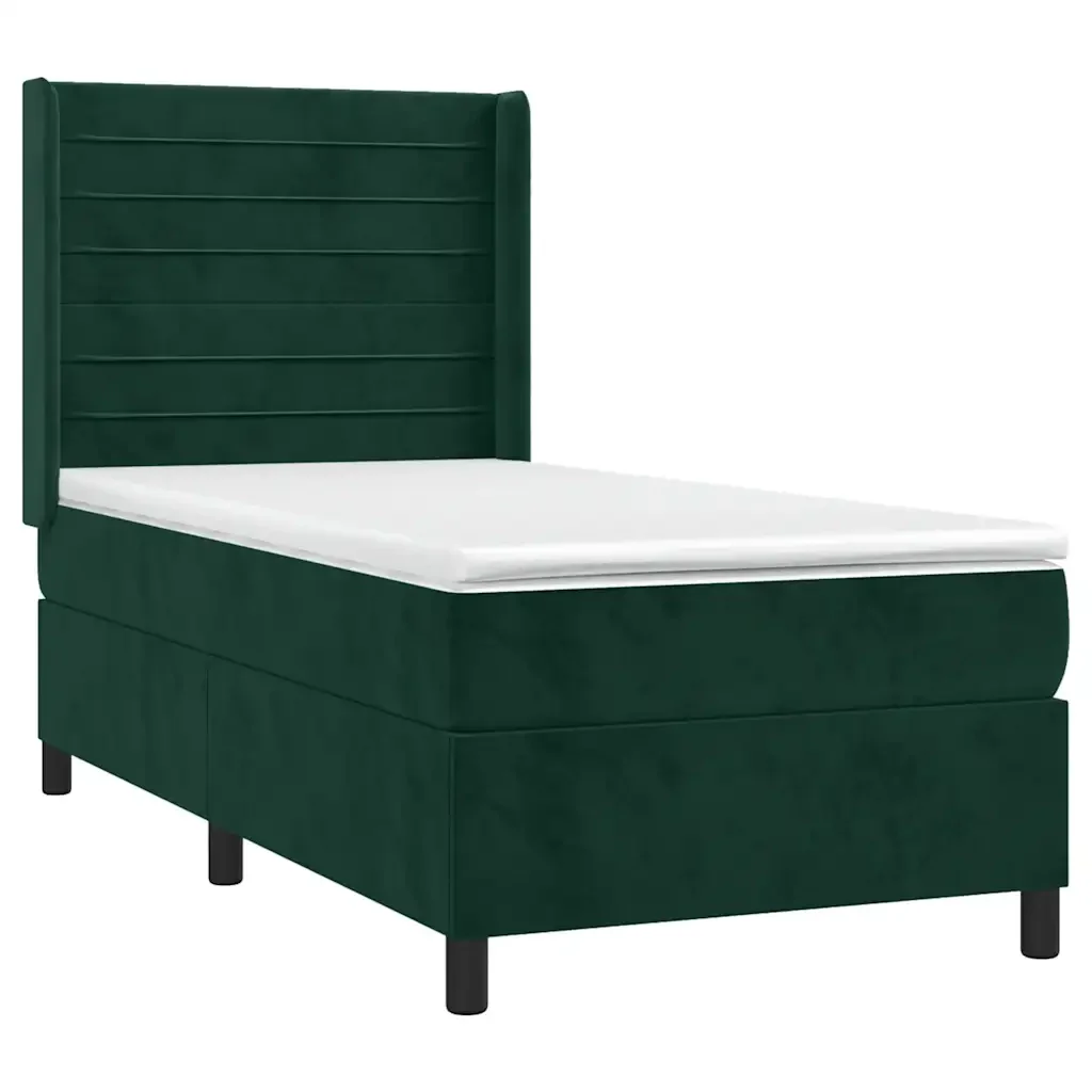 Letto singolo | Letto per adulti | Giroletto a Molle con Materasso Verde Scuro 90x200 cm Velluto - Image 3