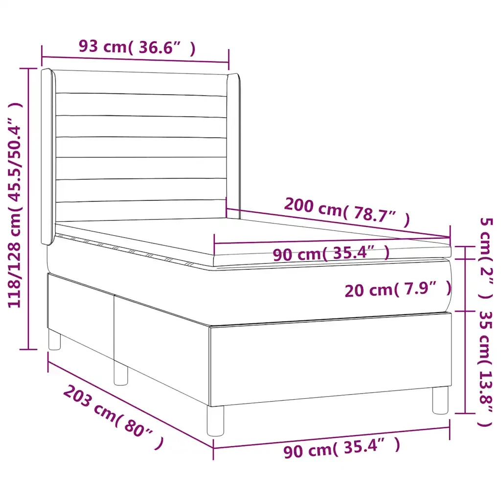 Letto singolo | Letto per adulti | Giroletto a Molle con Materasso Verde Scuro 90x200 cm Velluto - Image 8