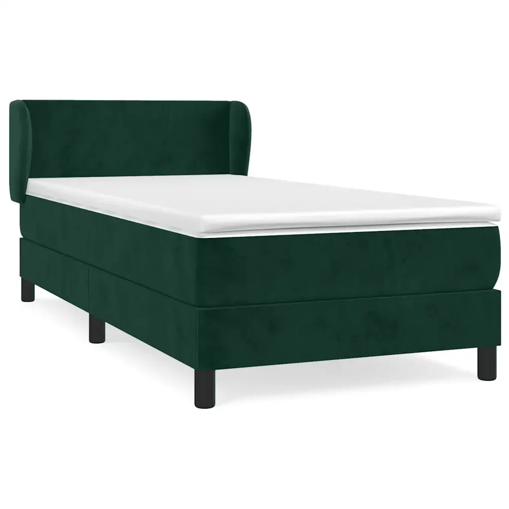Letto singolo | Letto per adulti | Giroletto a Molle con Materasso Verde Scuro 90x200 cm Velluto