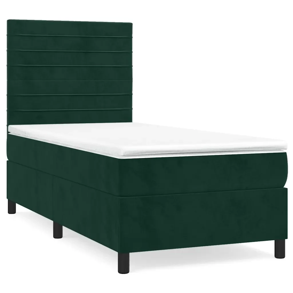 Letto singolo | Letto per adulti | Giroletto a Molle con Materasso Verde Scuro 90x200 cm Velluto