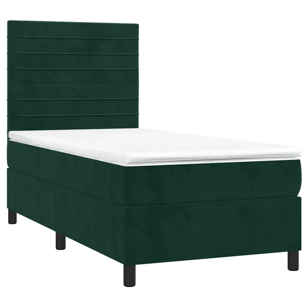 Letto singolo | Letto per adulti | Giroletto a Molle con Materasso Verde Scuro 90x200 cm Velluto - Image 3