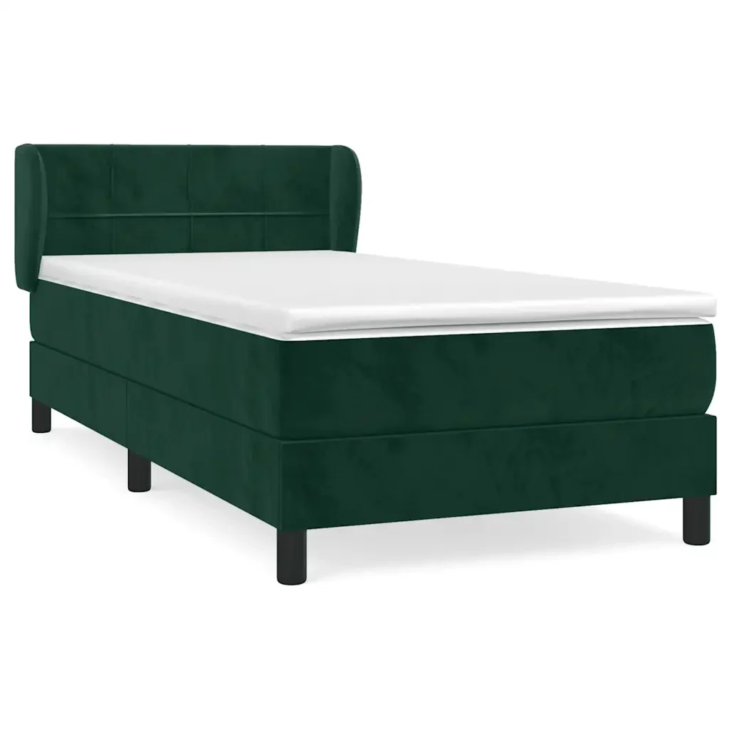 Letto singolo | Letto per adulti | Giroletto a Molle con Materasso Verde Scuro 90x200 cm Velluto