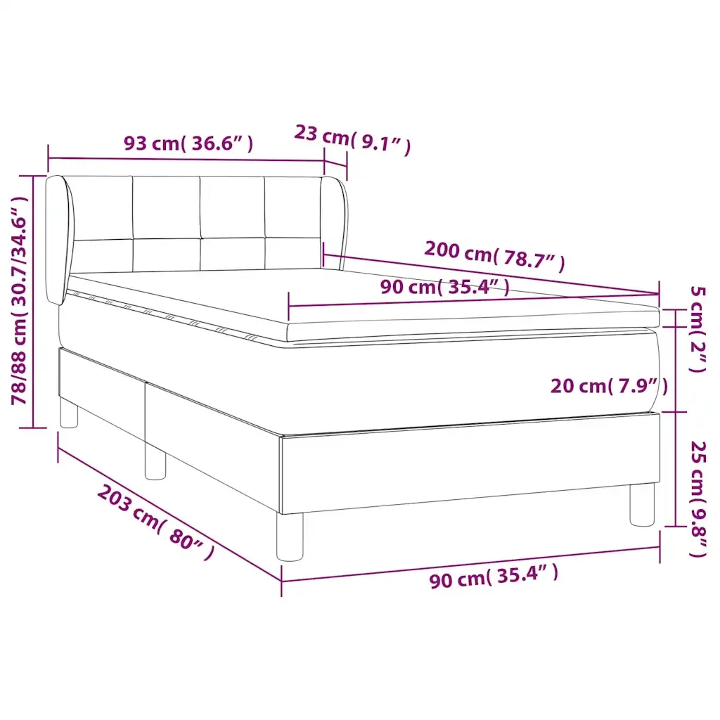 Letto singolo | Letto per adulti | Giroletto a Molle con Materasso Verde Scuro 90x200 cm Velluto - Image 8