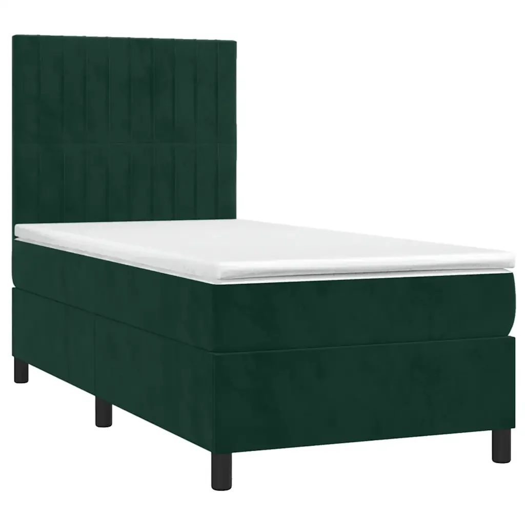Letto singolo | Letto per adulti | Giroletto a Molle con Materasso Verde Scuro 90x200 cm Velluto - Image 4