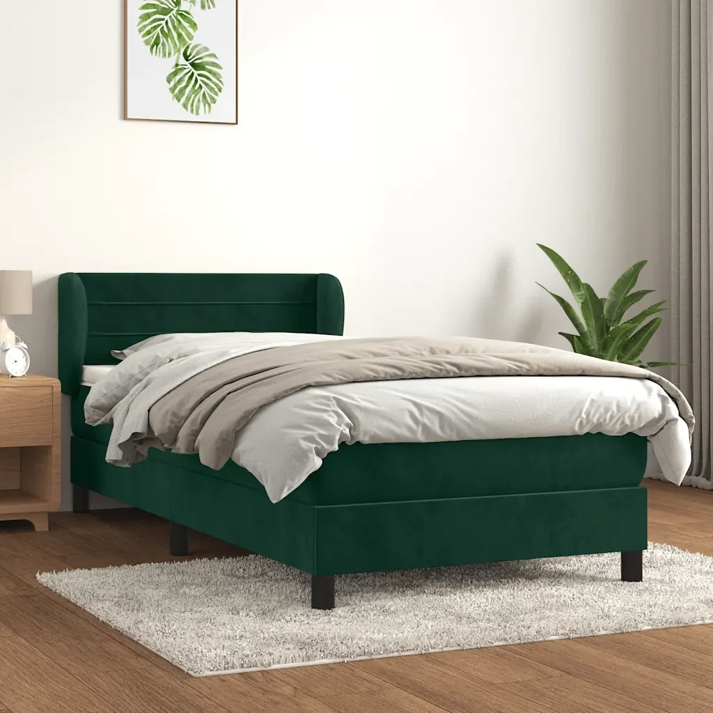 Letto singolo | Letto per adulti | Giroletto a Molle con Materasso Verde Scuro 90x200 cm Velluto - Image 2