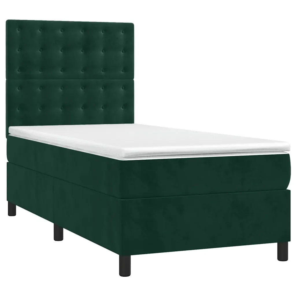 Letto singolo | Letto per adulti | Giroletto a Molle con Materasso Verde Scuro 90x200 cm Velluto - Image 3