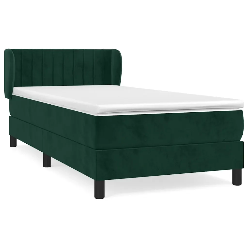 Letto singolo | Letto per adulti | Giroletto a Molle con Materasso Verde Scuro 90x200 cm Velluto