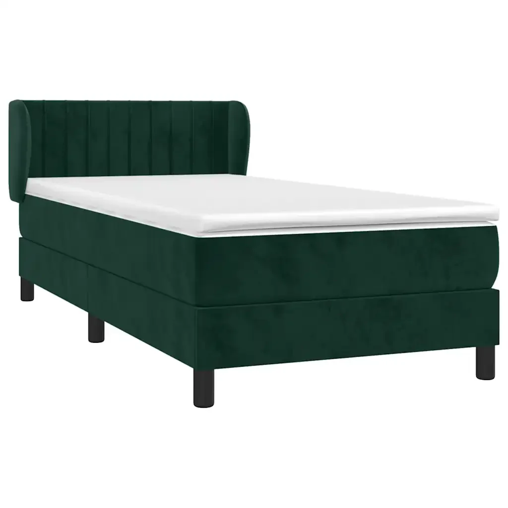 Letto singolo | Letto per adulti | Giroletto a Molle con Materasso Verde Scuro 90x200 cm Velluto - Image 3