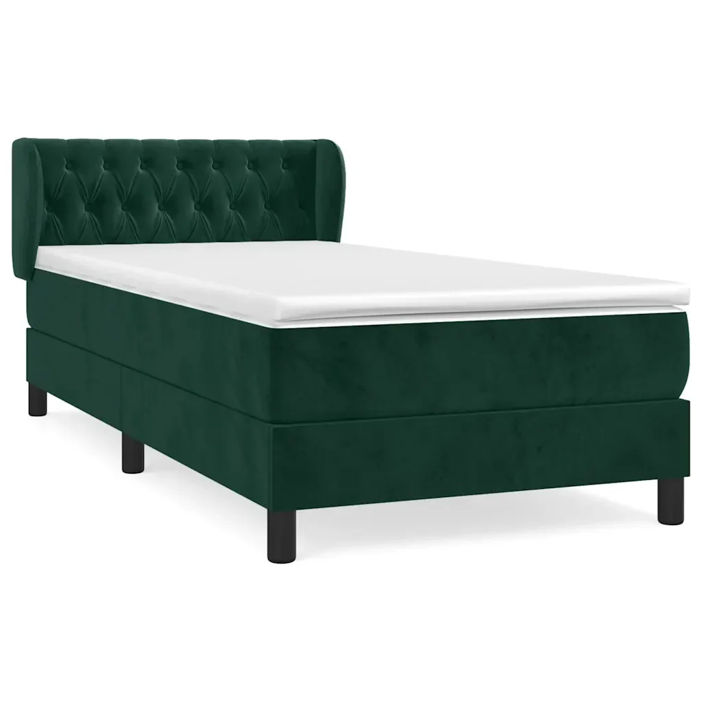 Letto singolo | Letto per adulti | Giroletto a Molle con Materasso Verde Scuro 90x200 cm Velluto