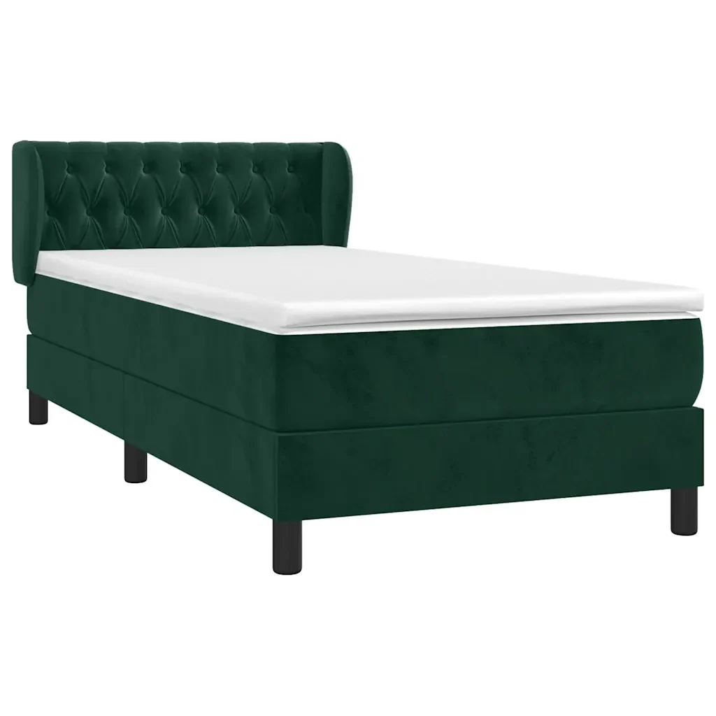 Letto singolo | Letto per adulti | Giroletto a Molle con Materasso Verde Scuro 90x200 cm Velluto - Image 4