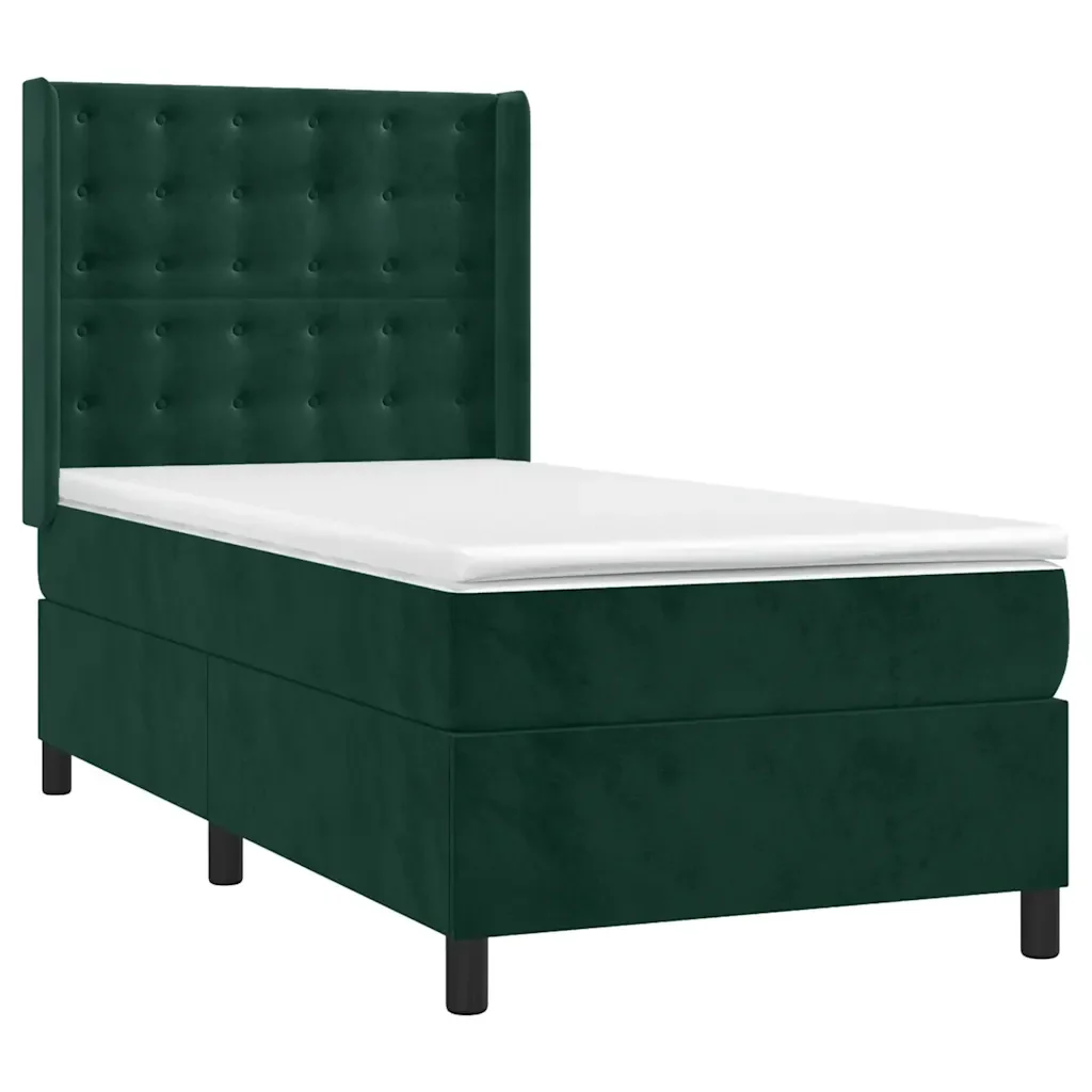 Letto singolo | Letto per adulti | Giroletto a Molle con Materasso Verde Scuro 90x200 cm Velluto - Image 3